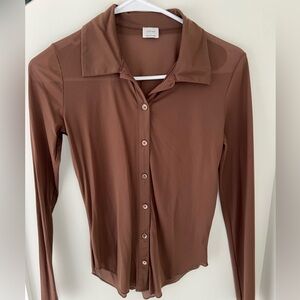 BROWN ARITZIA WILFRED BUTTON DOWN TOP